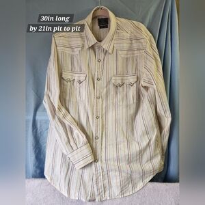 Lucky Brand Pearl Snap Button Down 100% Cotton Size XL Cream Vertical Stripes